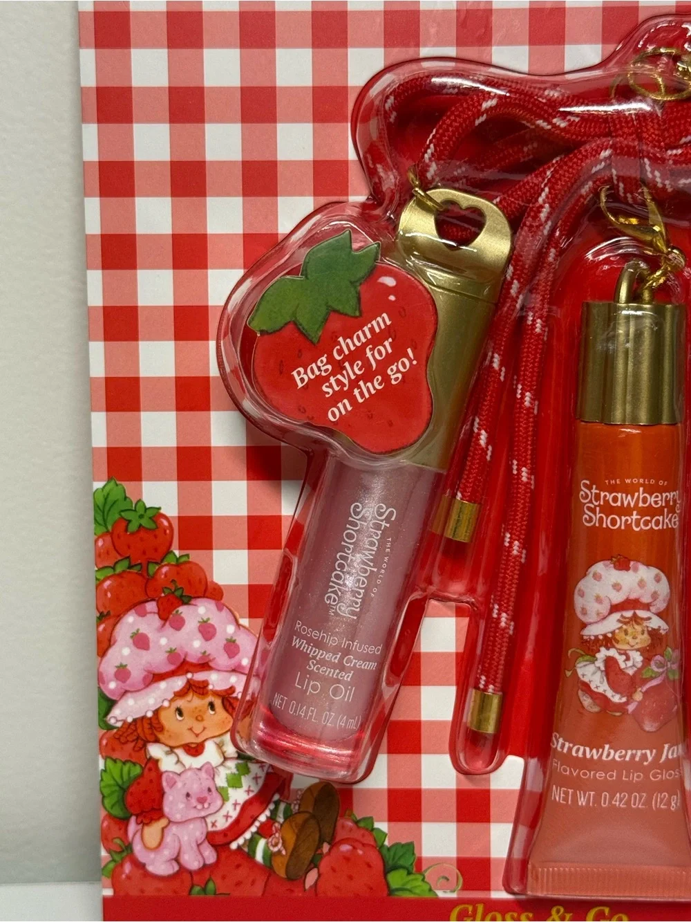 Strawberry Shortcake Lip Gloss And Oil Key Chain Charms Bow Scented